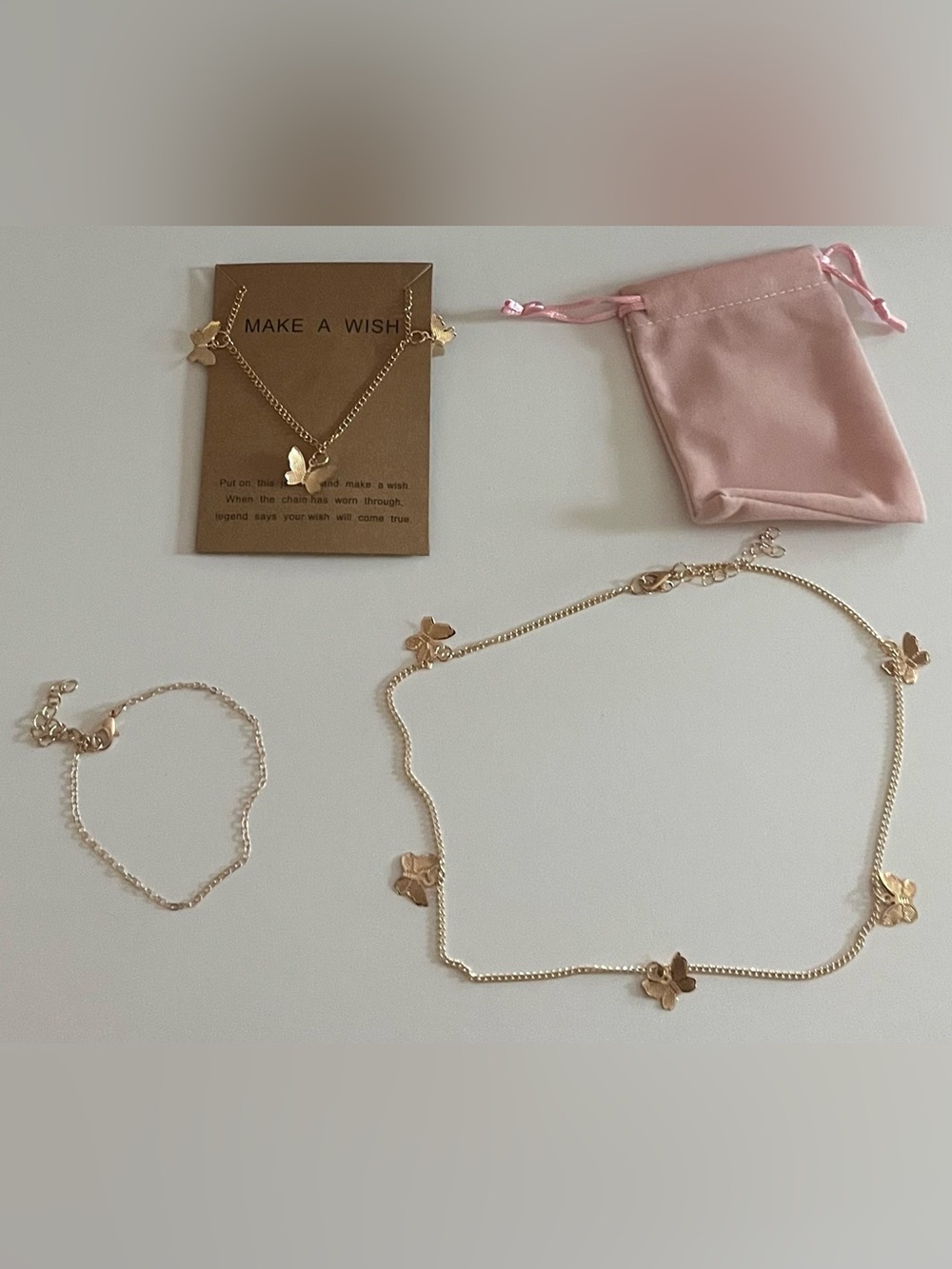 Gold Butterfly Necklace and Bracelet Set - Women Jewelry